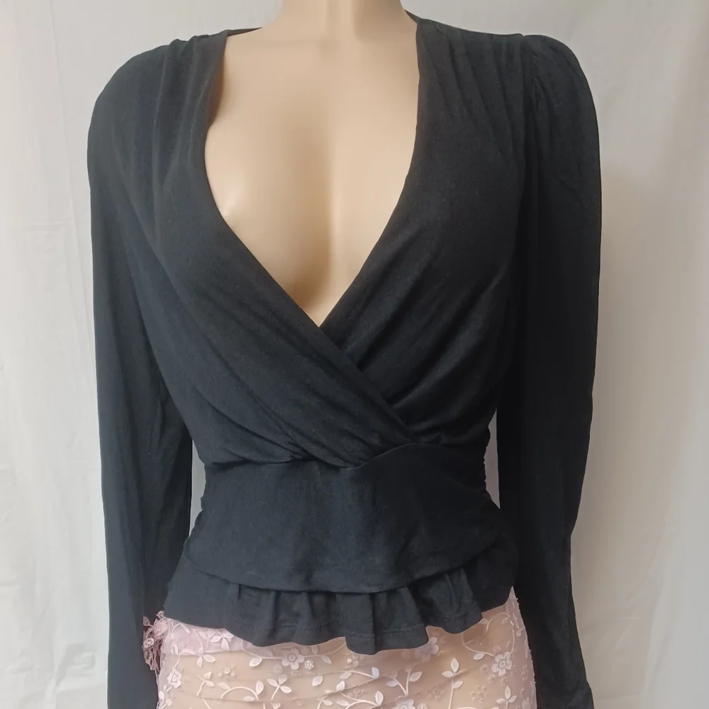BANANA REPUBIC SIZE M Elegant Black Wrap Top - Picture 1 of 11